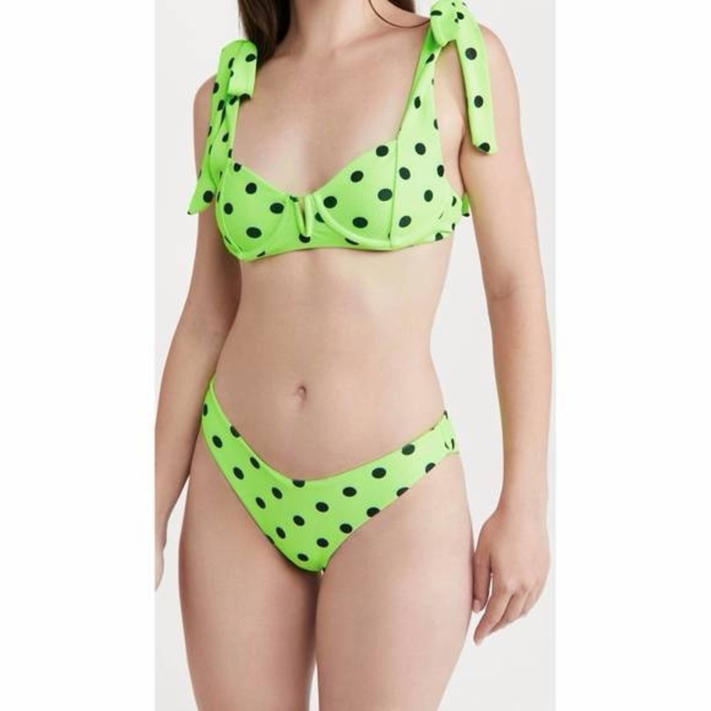 Beach Riot Neon Green Bikini with Black Polka Dots